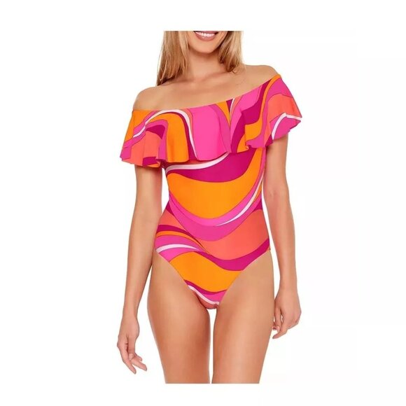 Trina Turk Vivid Vista Off Shoulder Bandeau One Piece Swimsuit in Multi